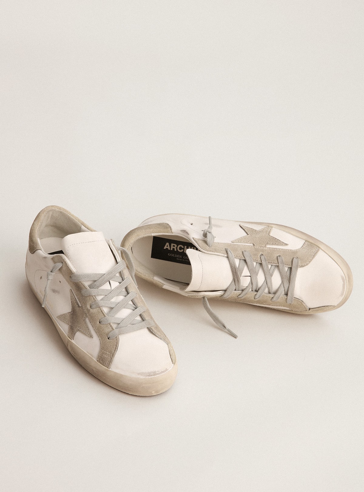 Golden Goose Womens Super-Star With Gray Suede Star And Heel Tab Womens
