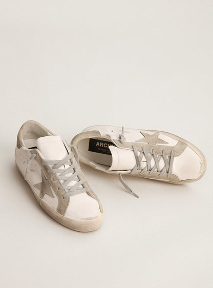 Golden Goose Womens Super-Star With Gray Suede Star And Heel Tab Womens