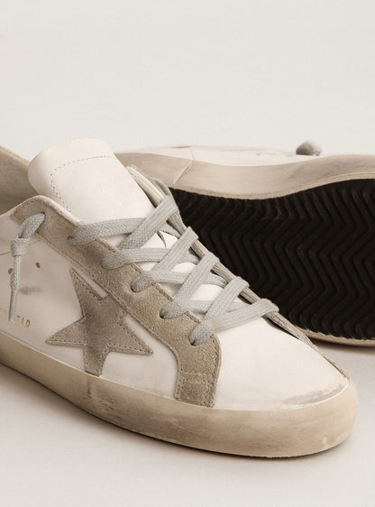 Golden Goose Womens Super-Star With Gray Suede Star And Heel Tab Womens