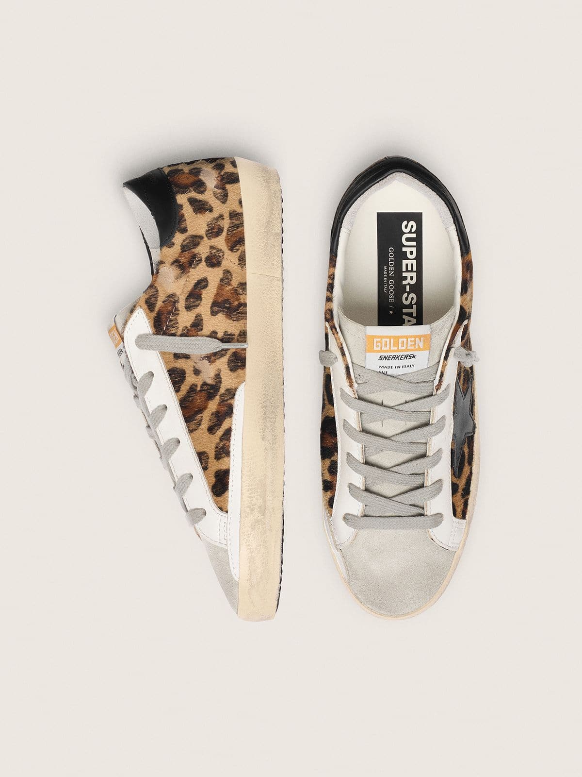 Golden Goose Womens Super-Star In Leopard Print Leather Womens