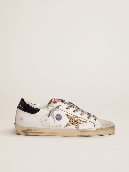 Golden Goose Womens Super-Star With Blue Heel Tab And Swarovski Crystal Star Womens