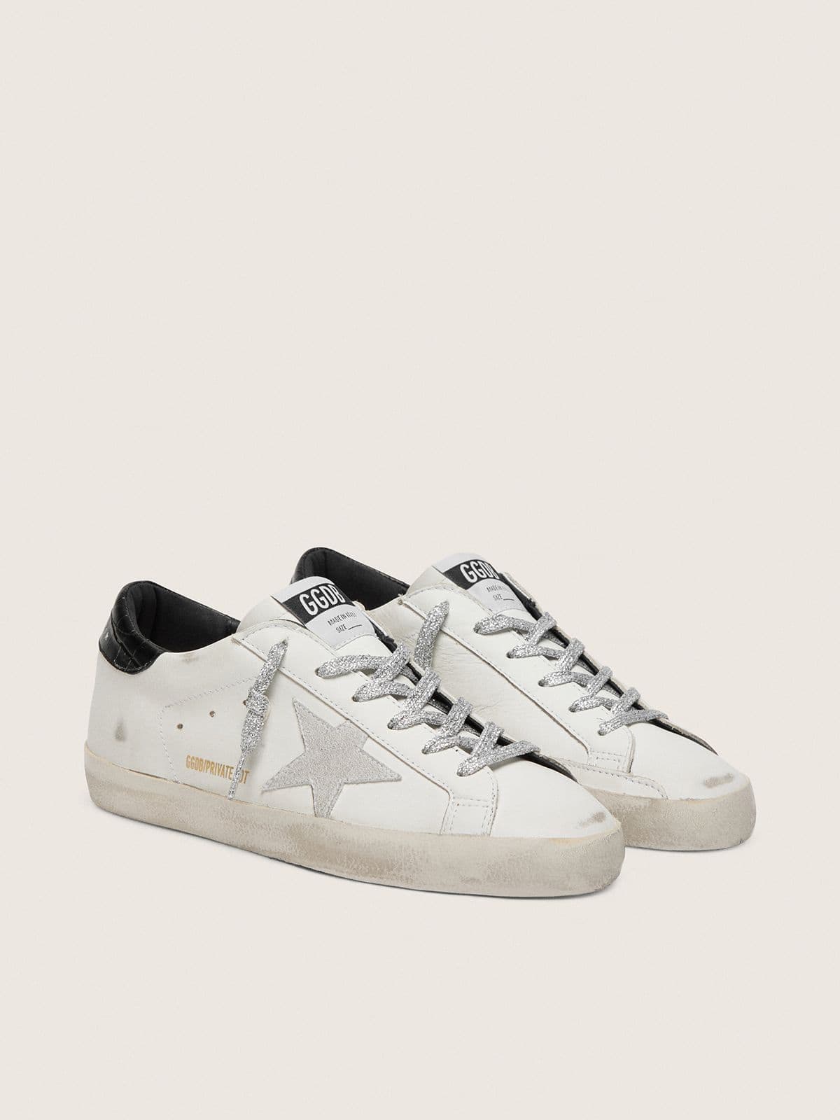 Golden Goose Womens Super-Star With White Suede Star And Black Croc-Print Leather Heel Tab Womens
