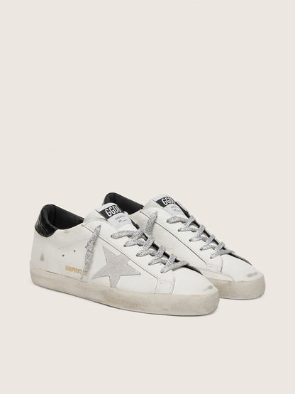 Golden Goose Womens Super-Star With White Suede Star And Black Croc-Print Leather Heel Tab Womens