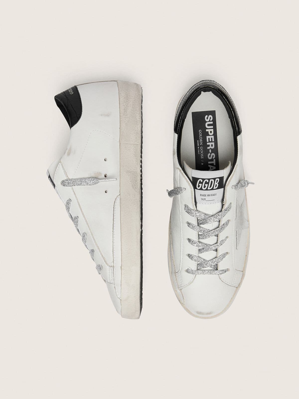 Golden Goose Womens Super-Star With White Suede Star And Black Croc-Print Leather Heel Tab Womens