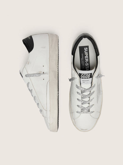 Golden Goose Womens Super-Star With White Suede Star And Black Croc-Print Leather Heel Tab Womens