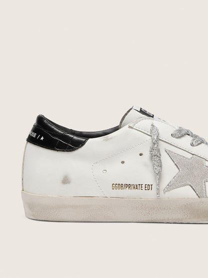 Golden Goose Womens Super-Star With White Suede Star And Black Croc-Print Leather Heel Tab Womens