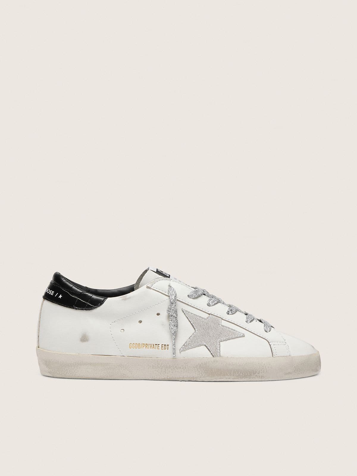 Golden Goose Womens Super-Star With White Suede Star And Black Croc-Print Leather Heel Tab Womens
