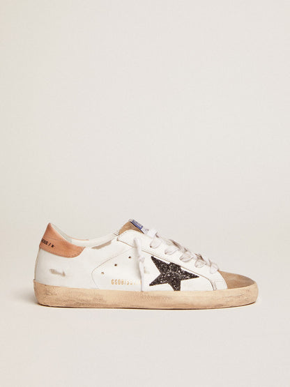 Golden Goose Womens Super-Star With Black Glitter Star And Pink Heel Tab Womens