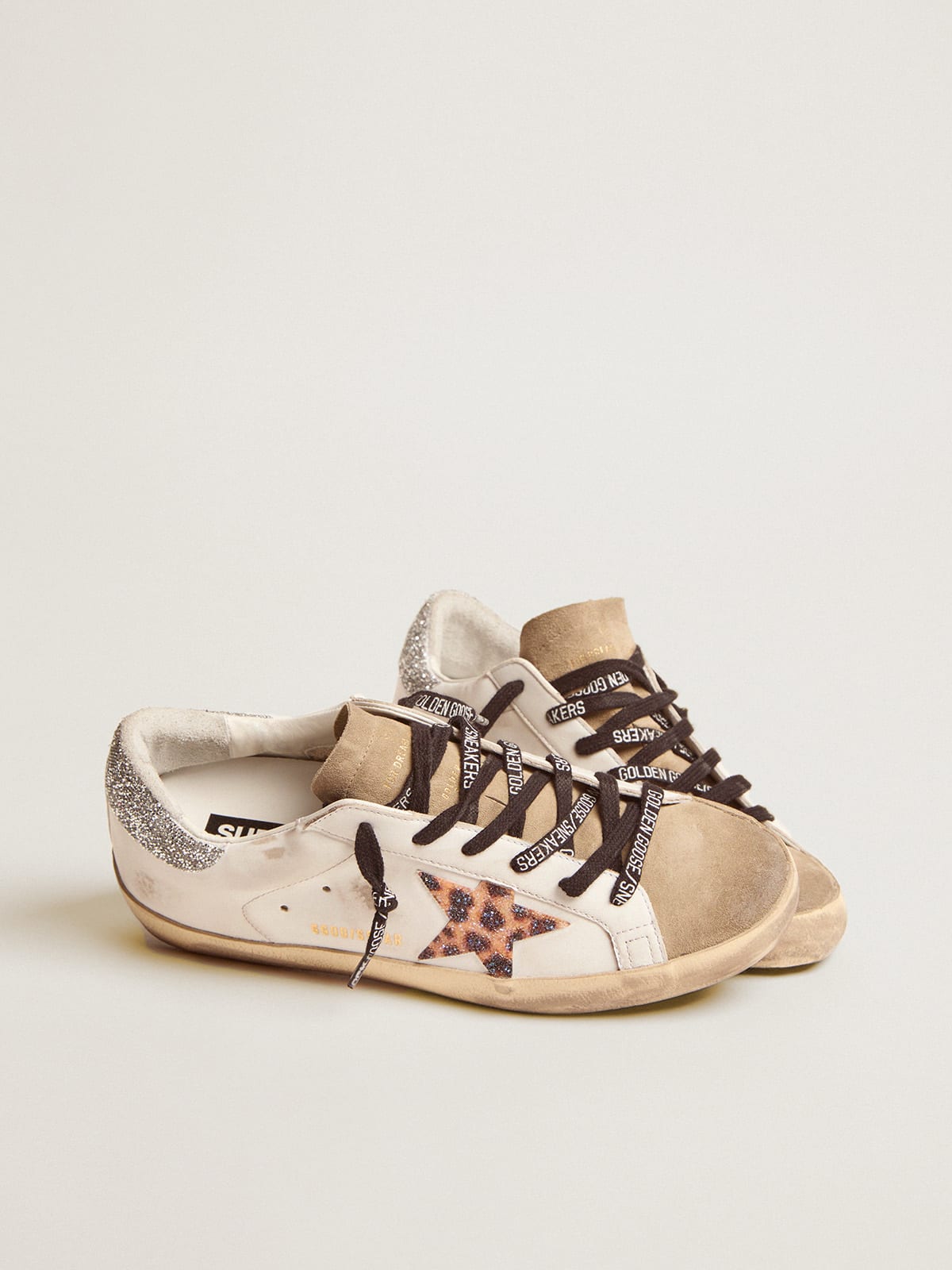 Golden Goose Womens Super-Star With Leopard Print And Swarovski Crystal Star Womens