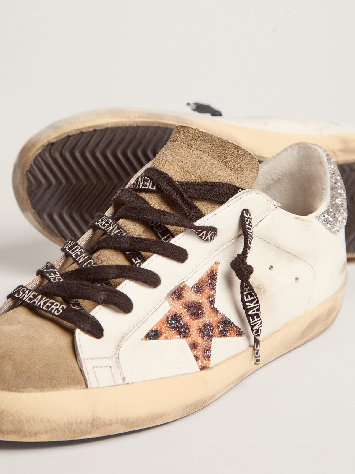 Golden Goose Womens Super-Star With Leopard Print And Swarovski Crystal Star Womens