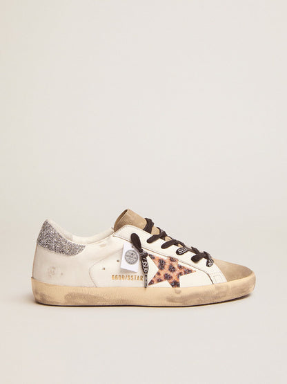 Golden Goose Womens Super-Star With Leopard Print And Swarovski Crystal Star Womens