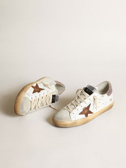 Golden Goose Super-Star With A Tan Star And Pink Glitter Heel Tab Womens