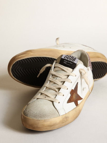 Golden Goose Super-Star With A Tan Star And Pink Glitter Heel Tab Womens