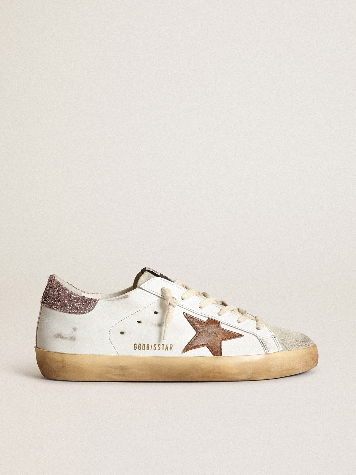 Golden Goose Super-Star With A Tan Star And Pink Glitter Heel Tab Womens