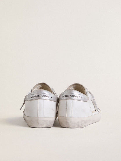Golden Goose Womens Super-Star With Gray Suede Star And Silver Glitter Inserts Womens