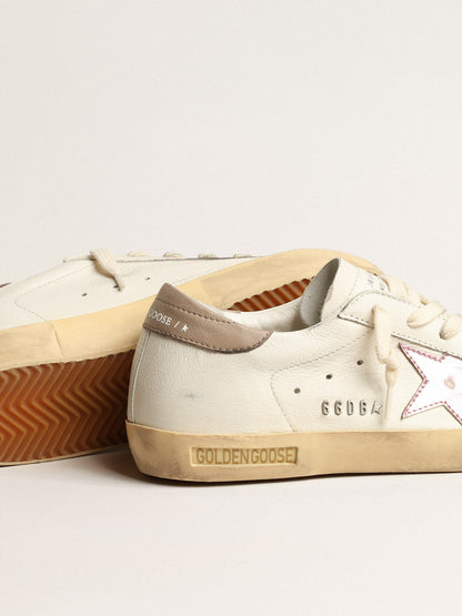 Golden Goose Womens Super-Star In White Nappa With Pink Metallic Leather Star Womens