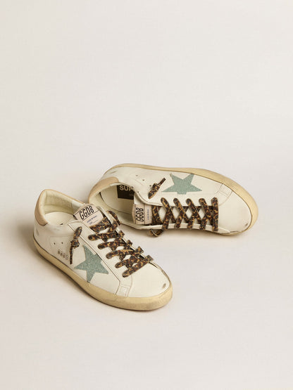 Golden Goose Womens Super-Star With Gray Glitter Star And Nude Leather Heel Tab Womens
