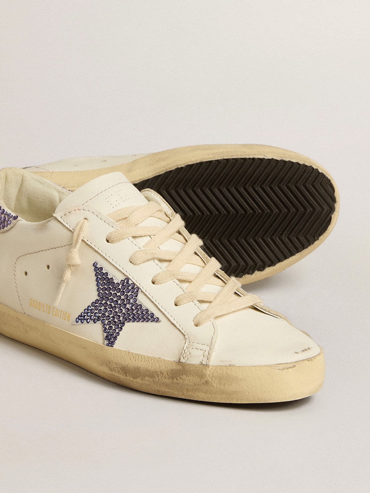 Golden Goose Womens Super-Star Ltd With Suede Star And Heel Tab With Swarovski Crystals Womens