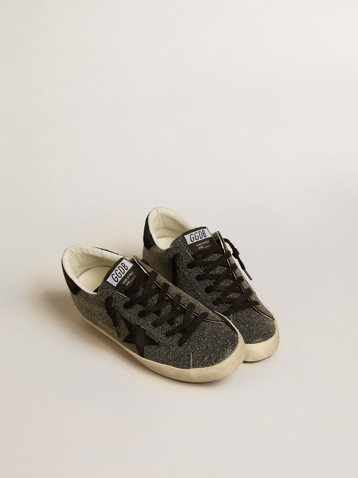 Golden Goose Womens Super-Star In Black Swarovski Crystals With Black Suede Star Womens