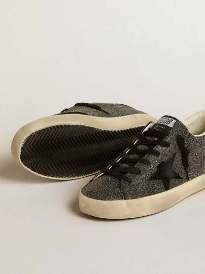 Golden Goose Womens Super-Star In Black Swarovski Crystals With Black Suede Star Womens