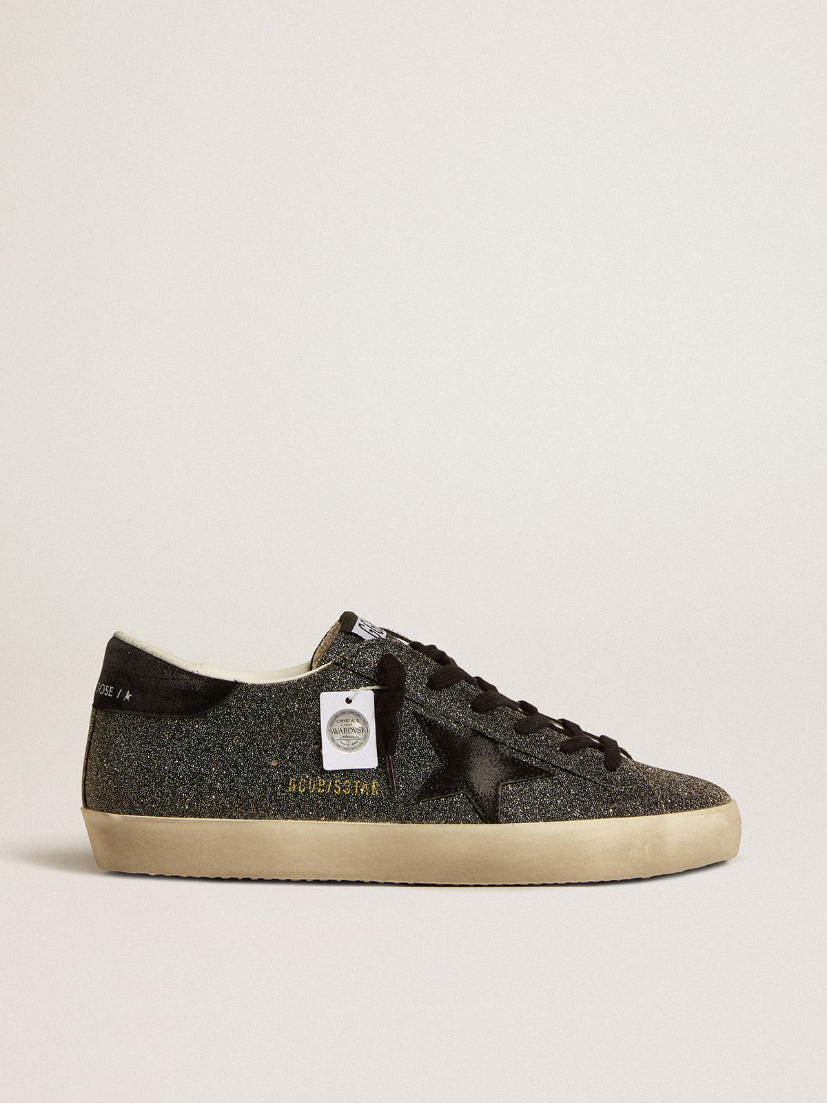 Golden Goose Womens Super-Star In Black Swarovski Crystals With Black Suede Star Womens