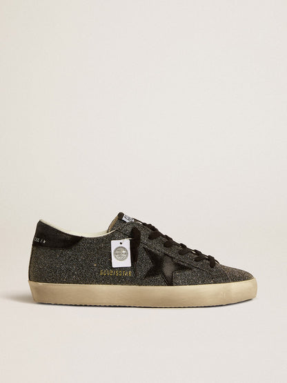 Golden Goose Womens Super-Star In Black Swarovski Crystals With Black Suede Star Womens