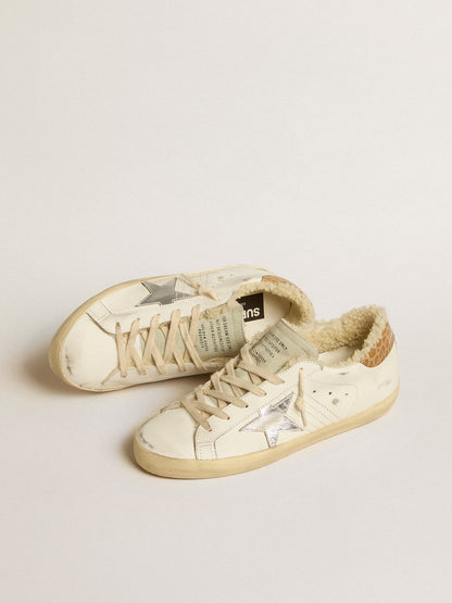 Golden Goose Super-Star With Silver Leather Star And Crocodile-Print Leather Heel Tab Womens