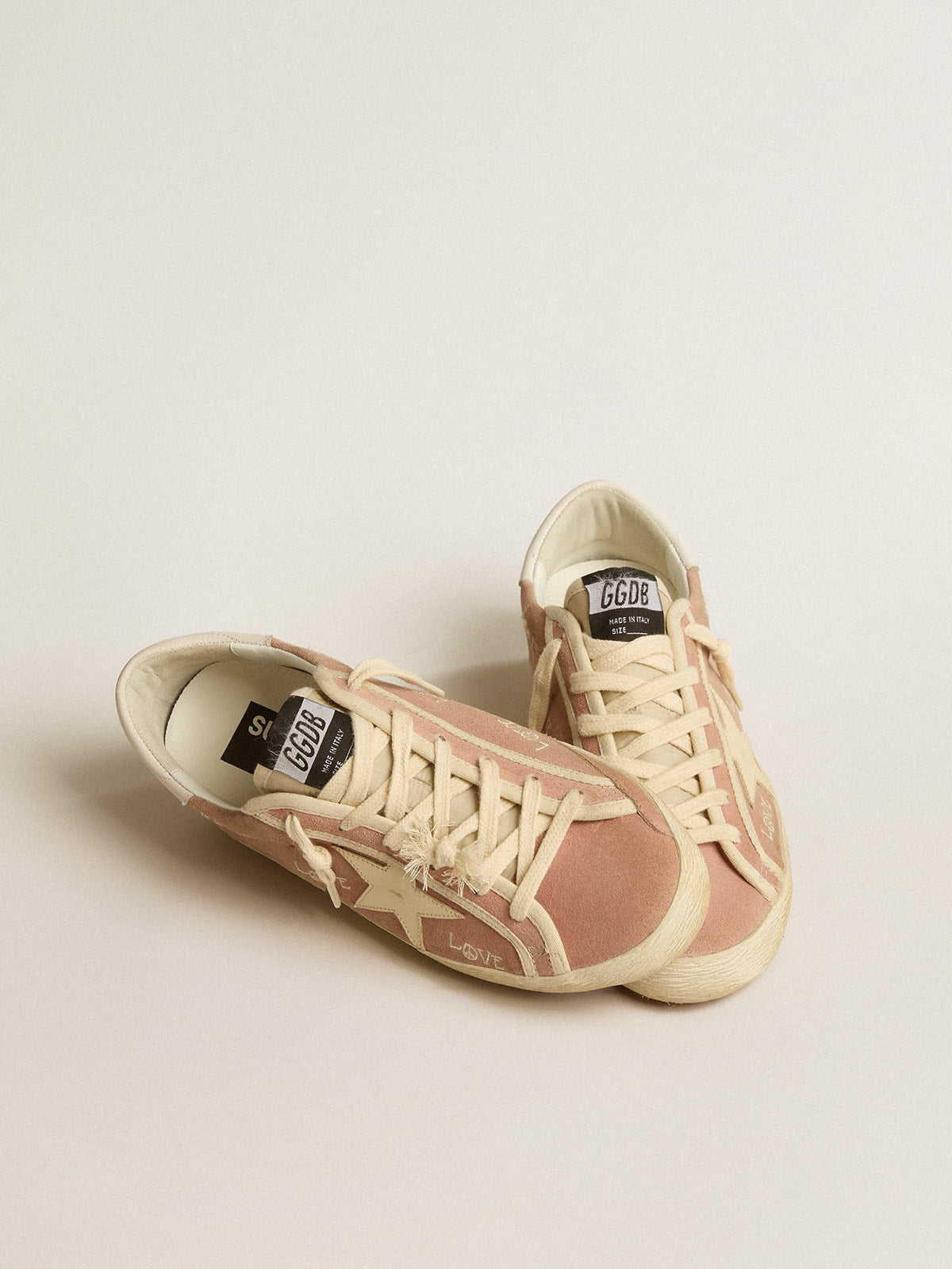 Golden Goose Womens Super-Star In Powder-Pink Suede With Cream Leather Star Womens