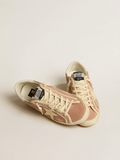 Golden Goose Womens Super-Star In Powder-Pink Suede With Cream Leather Star Womens