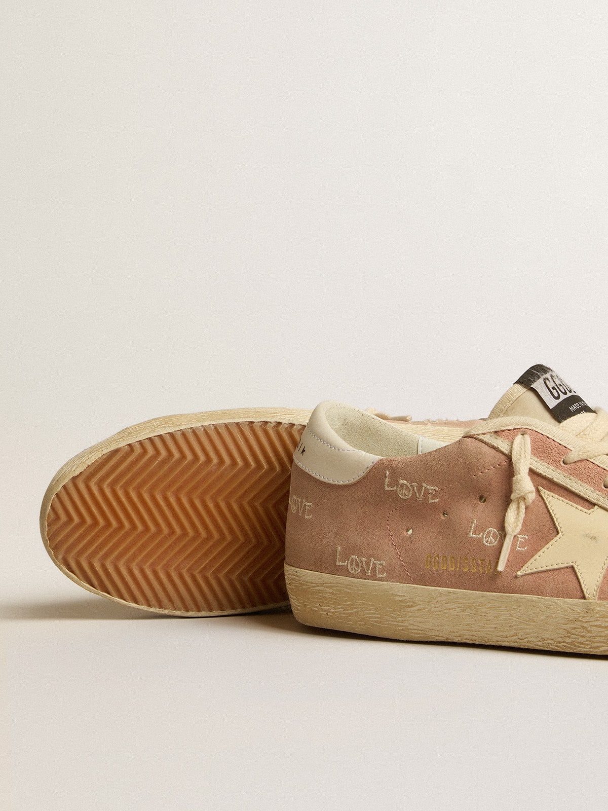 Golden Goose Womens Super-Star In Powder-Pink Suede With Cream Leather Star Womens