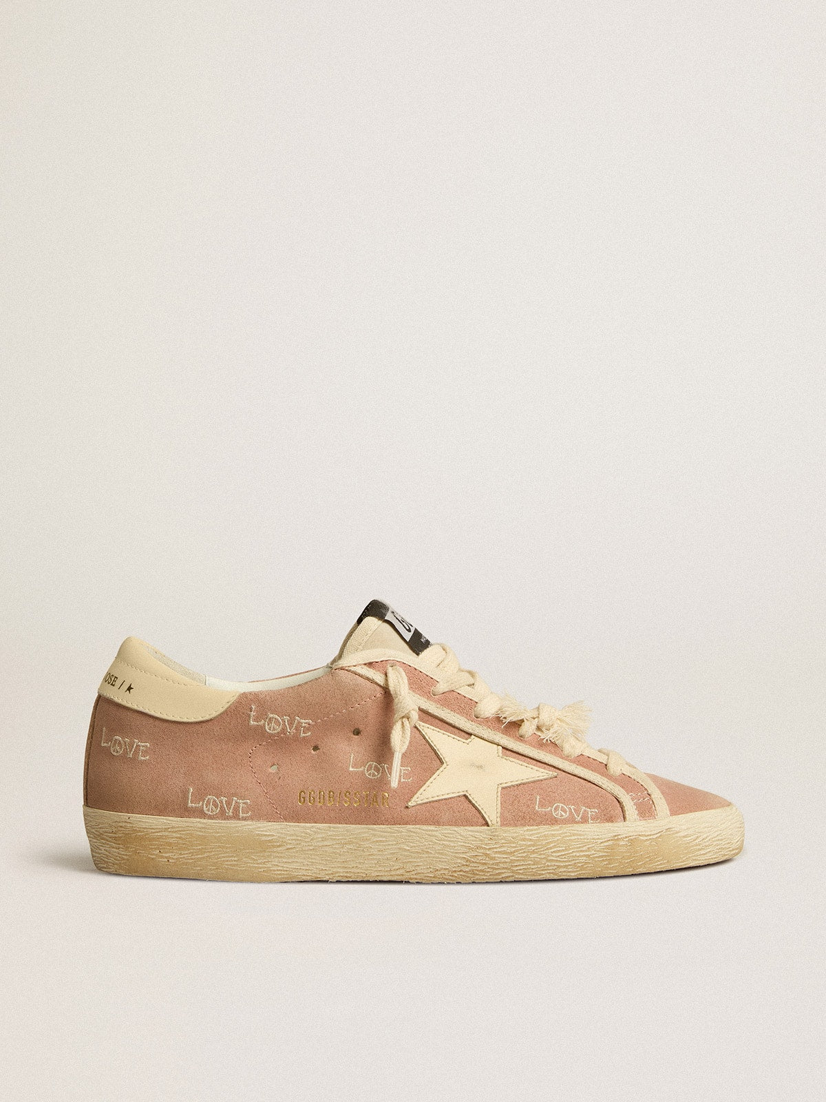 Golden Goose Womens Super-Star In Powder-Pink Suede With Cream Leather Star Womens