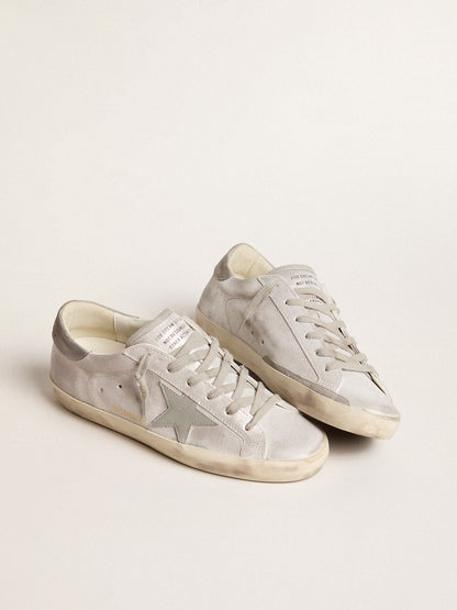 Golden Goose Super-Star Sneakers In Gray-White Glitter-Effect Leather With Leather Star Womens