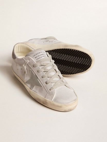 Golden Goose Super-Star Sneakers In Gray-White Glitter-Effect Leather With Leather Star Womens