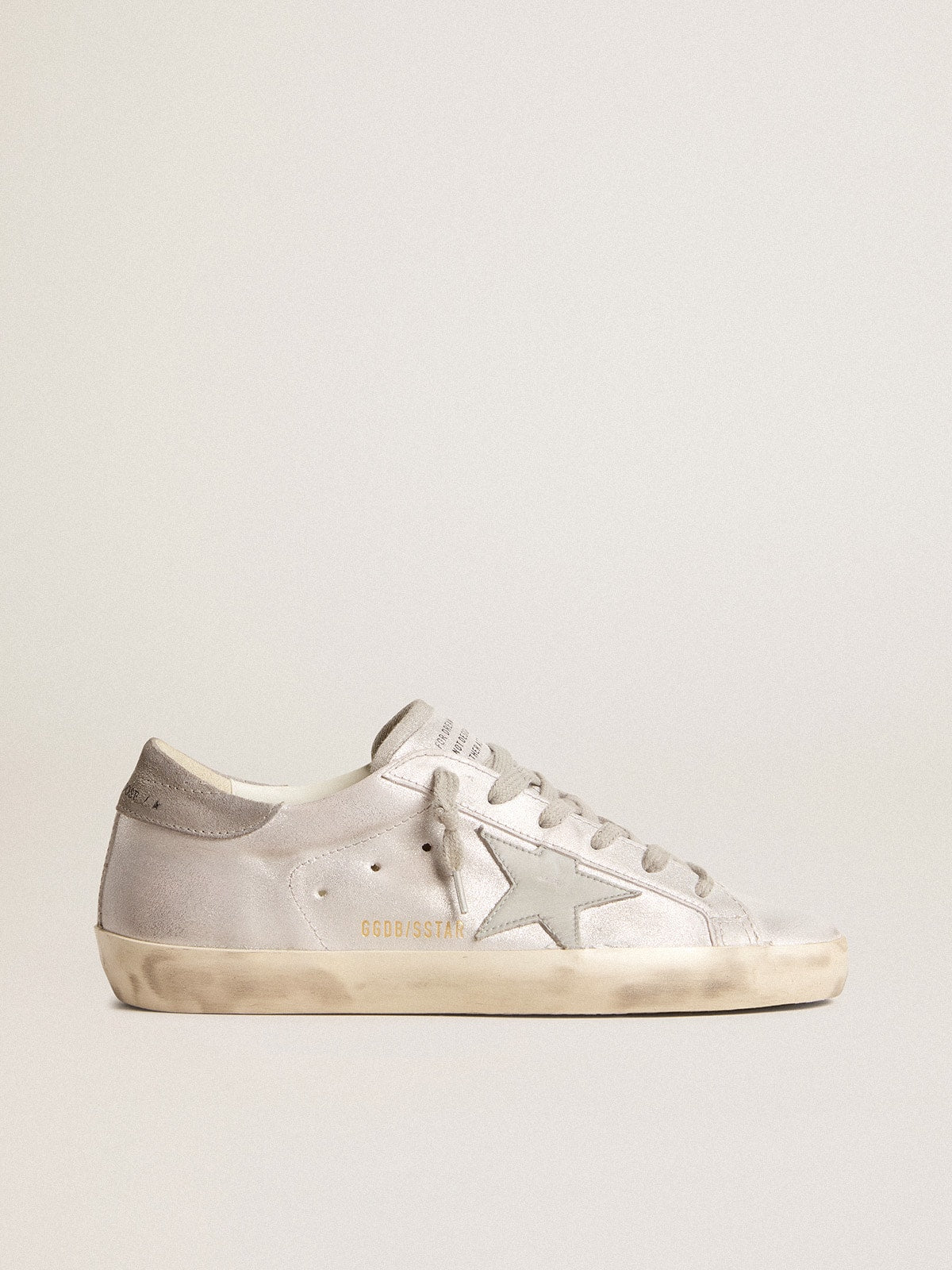 Golden Goose Super-Star Sneakers In Gray-White Glitter-Effect Leather With Leather Star Womens