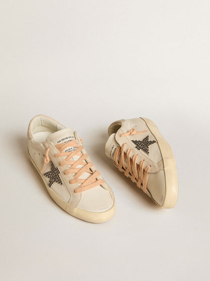 Golden Goose Super-Star Ltd In Leather With Beige Suede Star With Swarovski Studs Womens