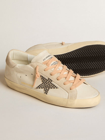 Golden Goose Super-Star Ltd In Leather With Beige Suede Star With Swarovski Studs Womens