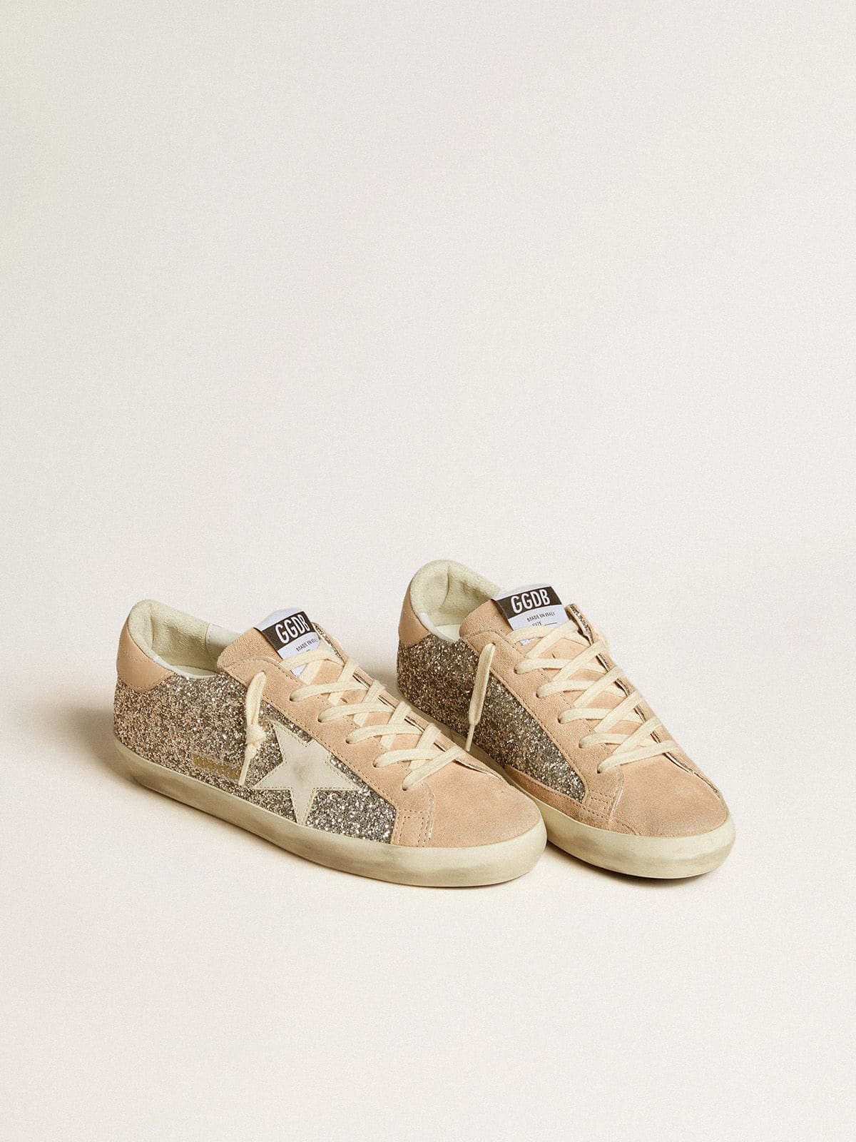 Golden Goose Womens Super-Star In Silver Glitter With Leather Star And Heel Tab Womens