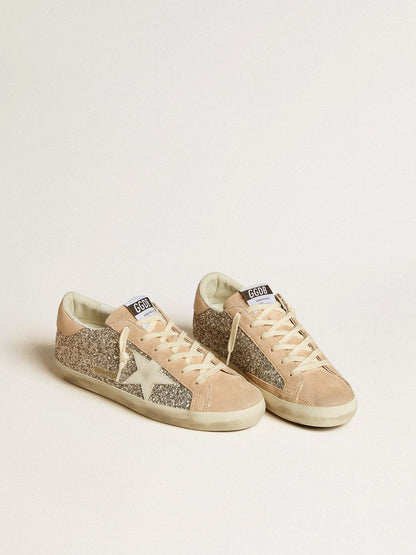 Golden Goose Womens Super-Star In Silver Glitter With Leather Star And Heel Tab Womens
