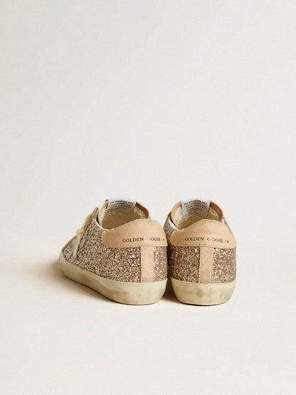 Golden Goose Womens Super-Star In Silver Glitter With Leather Star And Heel Tab Womens