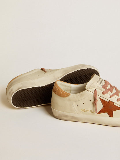 Golden Goose Womens Super-Star With Leather Star And Crocodile-Print Leather Heel Tab Womens