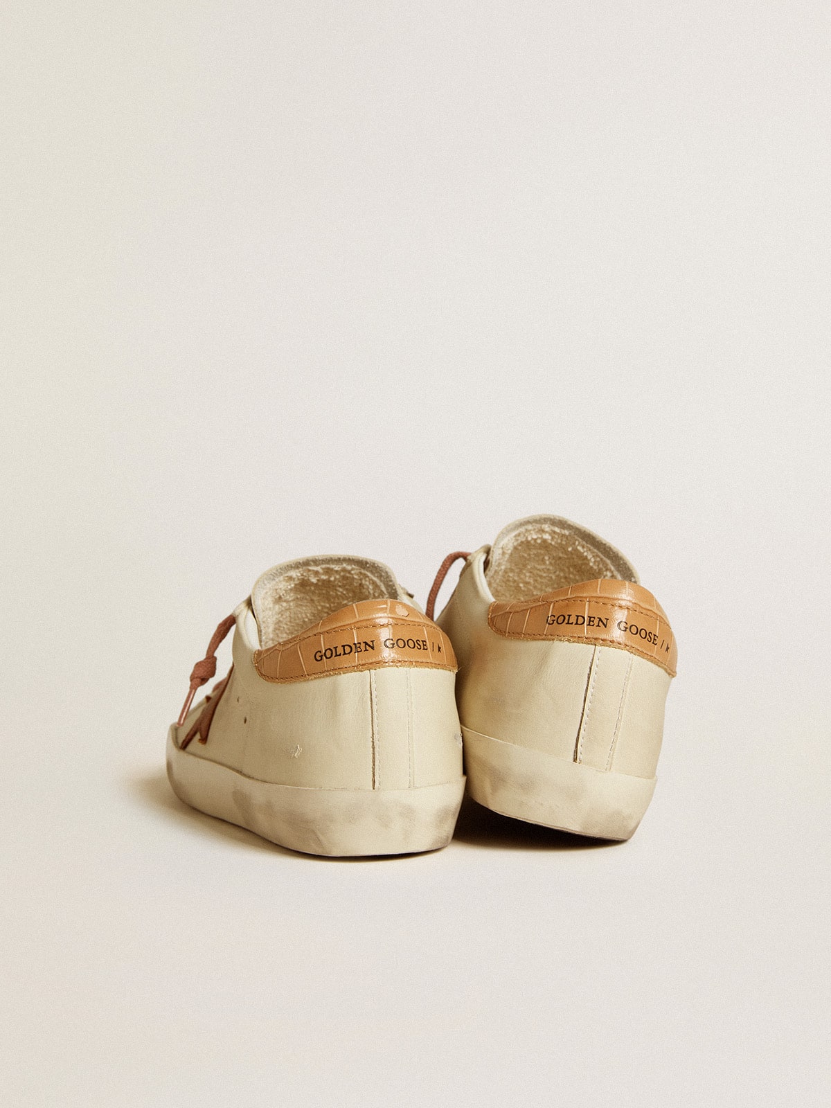 Golden Goose Womens Super-Star With Leather Star And Crocodile-Print Leather Heel Tab Womens