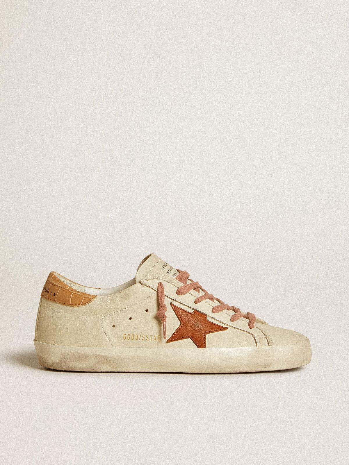 Golden Goose Womens Super-Star With Leather Star And Crocodile-Print Leather Heel Tab Womens