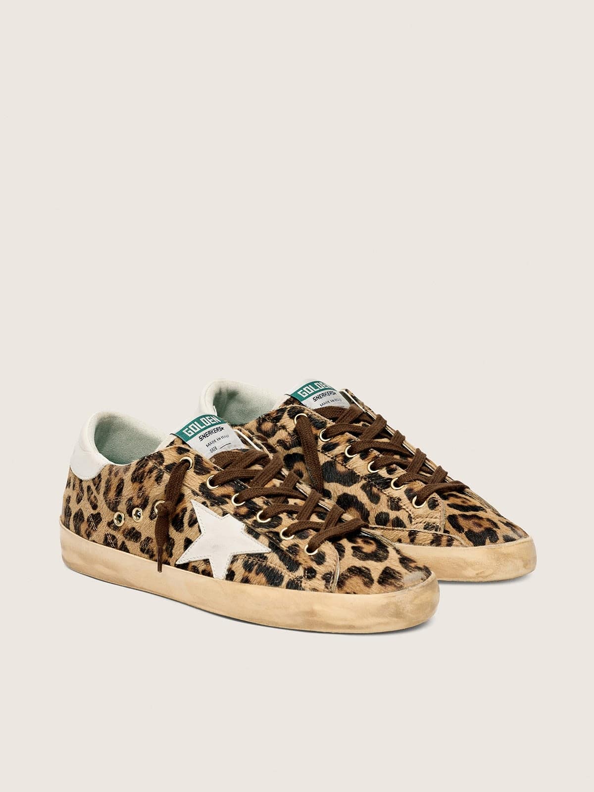 Golden Goose Womens Super-Star In Leopard-Print Pony Skin With Leather Star And Heel Tab Womens