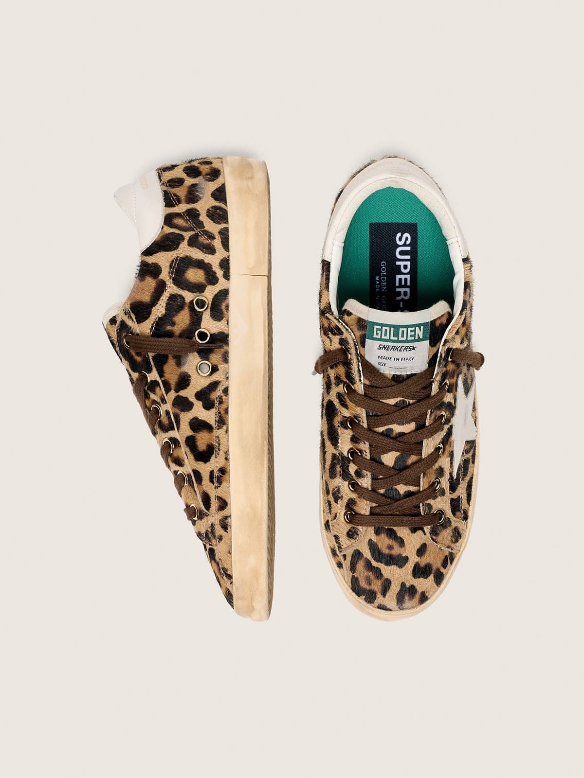 Golden Goose Womens Super-Star In Leopard-Print Pony Skin With Leather Star And Heel Tab Womens