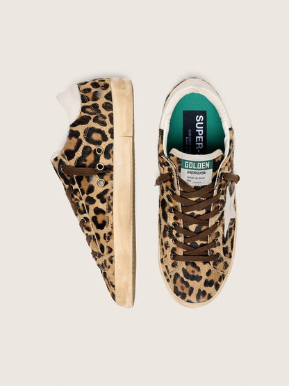 Golden Goose Womens Super-Star In Leopard-Print Pony Skin With Leather Star And Heel Tab Womens