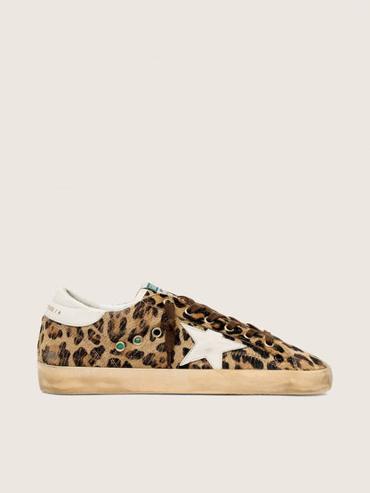 Golden Goose Womens Super-Star In Leopard-Print Pony Skin With Leather Star And Heel Tab Womens