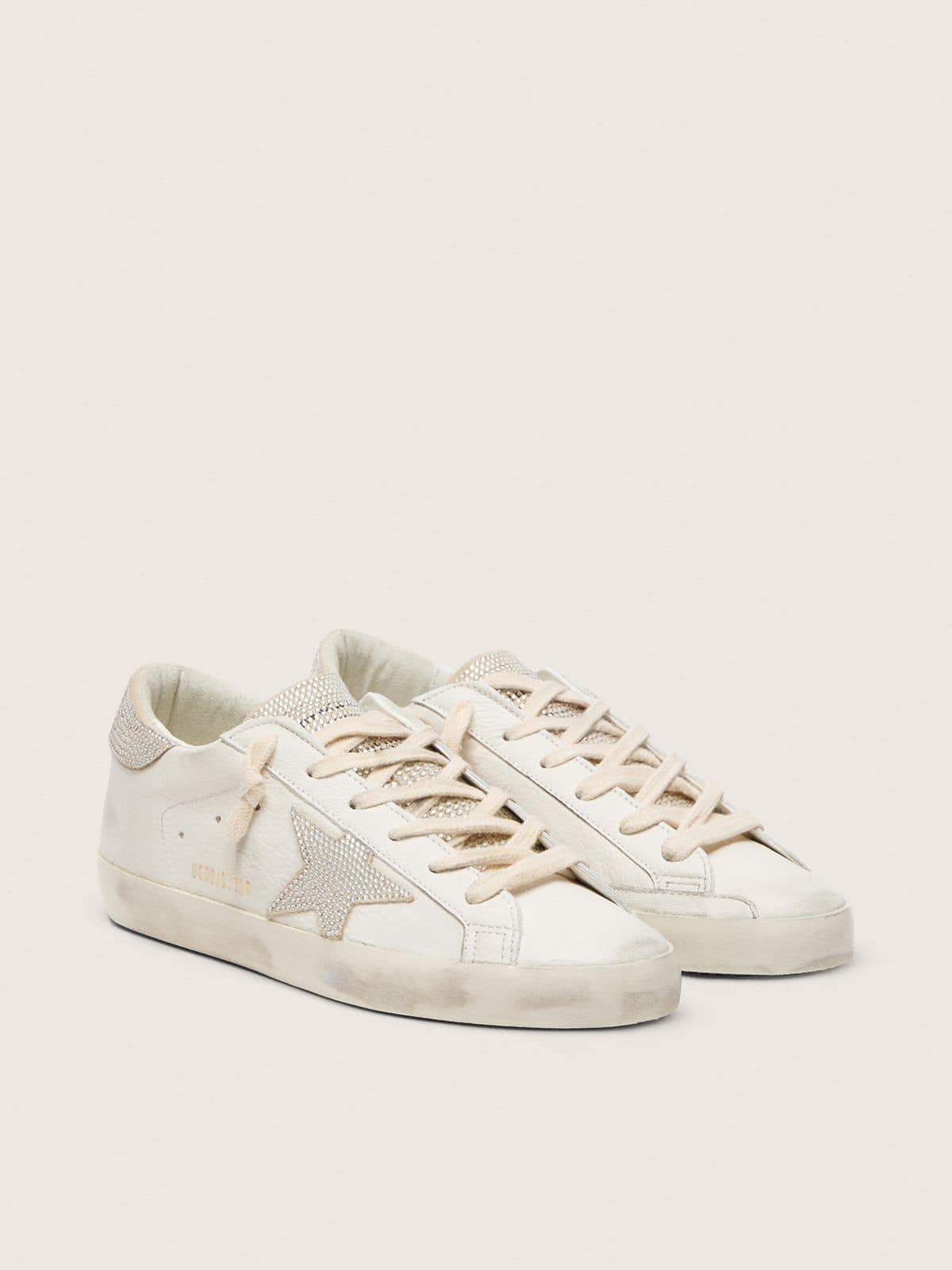 Golden Goose Womens Super-Star In Nappa Leather With Swarovski Crystal Star And Heel Tab Womens