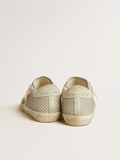 Golden Goose Womens Super-Star With Gray Suede Star And Swarovski Crystal Mesh Womens