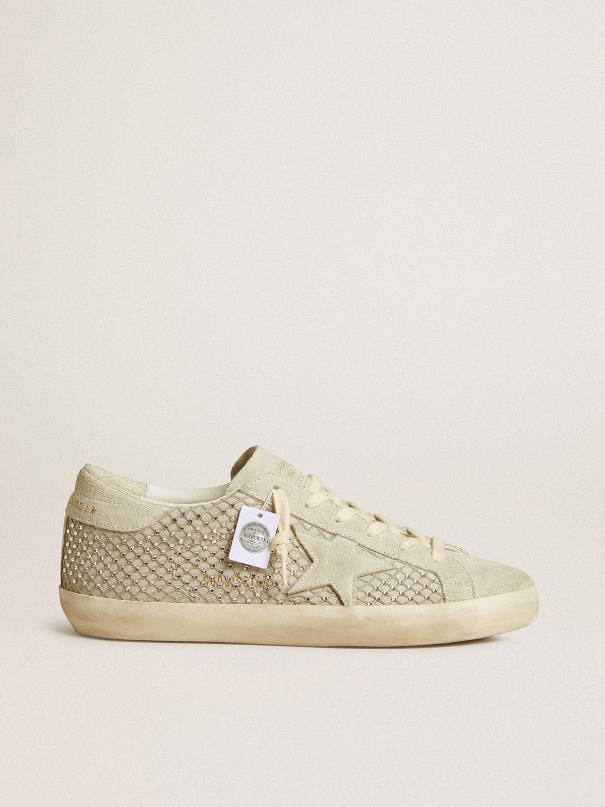 Golden Goose Womens Super-Star With Gray Suede Star And Swarovski Crystal Mesh Womens