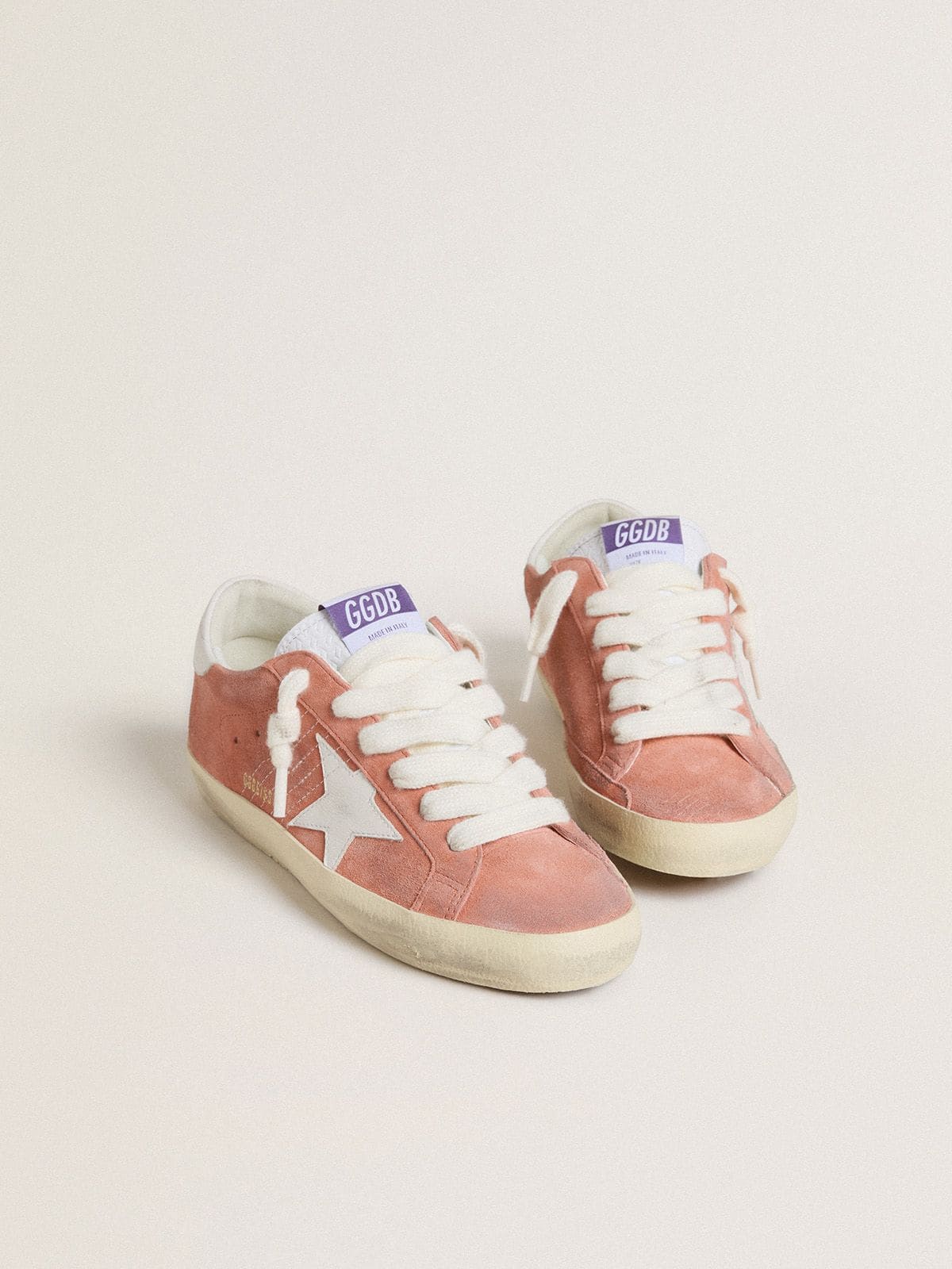 Golden Goose Womens Super-Star In Coral Suede With White Leather Star And Heel Tab Womens